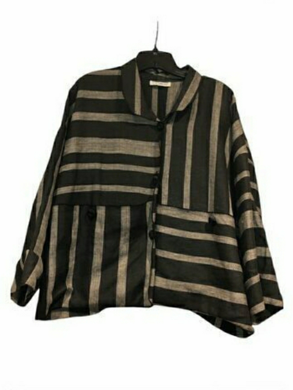Vintage LOUIS SIMON for La "Libellule" Black White linen‎ Tunic Jacket Button Up